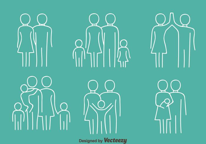 Happy Family Line Icons Vectors