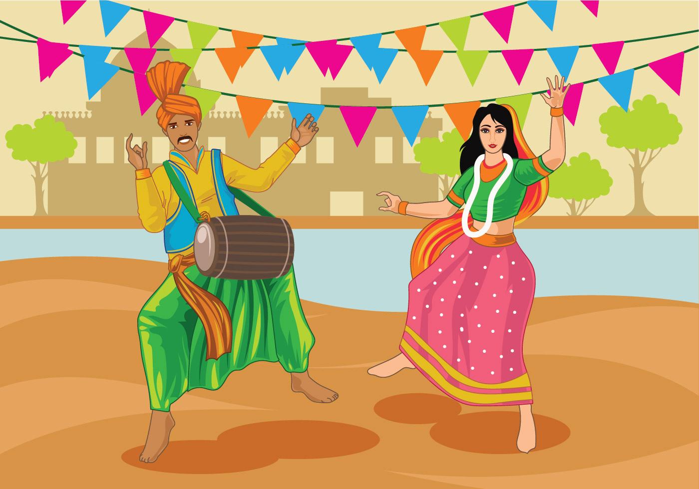 Vector Couple Performing Bhangra Folk Dance of India 142315 Vector Art