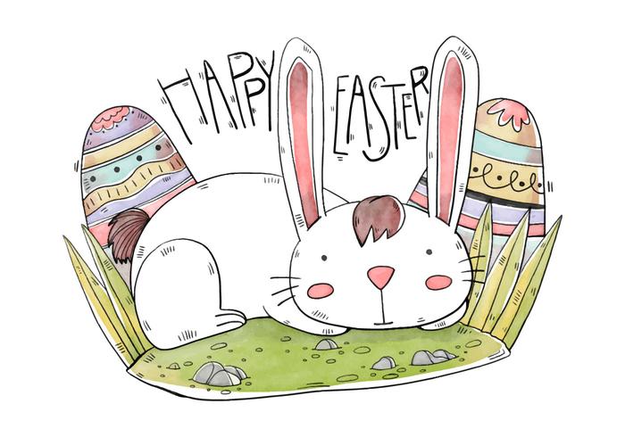 Cute Bunny With Eggs Easter Day Watercolor Style vector