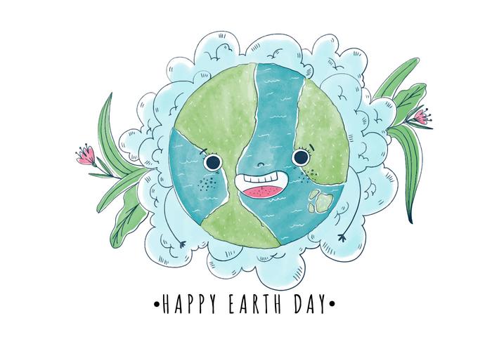 Cute And Happy Cartoon World With Flowers Earth Day vector