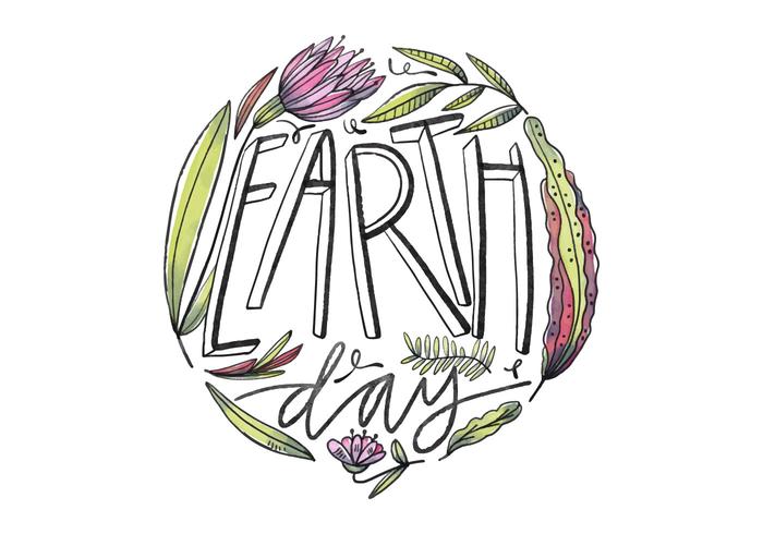 Cute Flowers With Lettering for Earth Day Vector