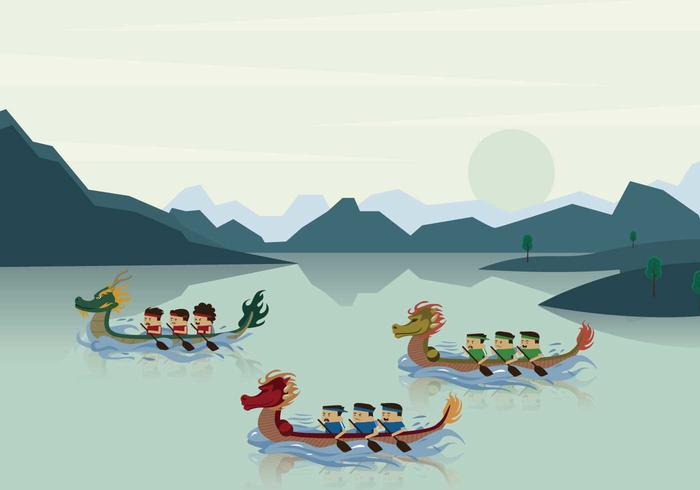 Dragon Boat Race in River Illustration