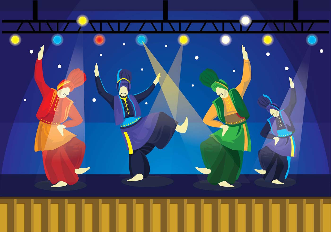Bhangra Dancers On Stage Vector - Download Free Vectors, Clipart