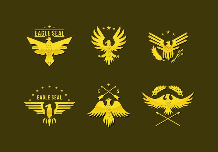 Gold Pin Eagle Seal Logo Flat Vector