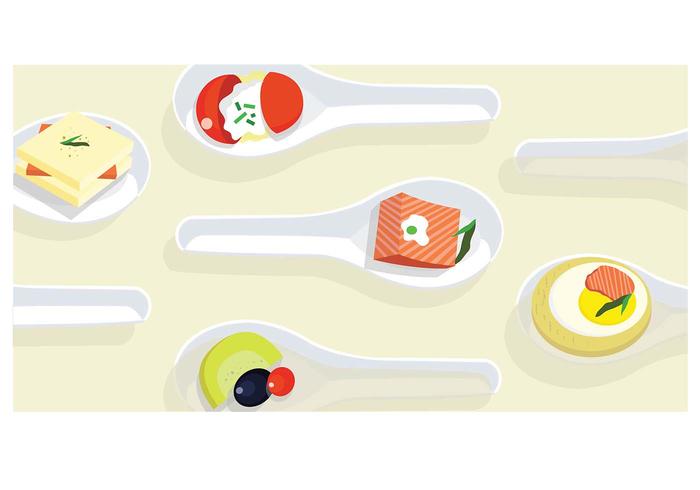 Canapes on Chinese Spoons Vector