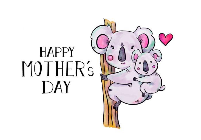 Cute Koala Mom And Son In Tree With Lettering To Mother's Day vector