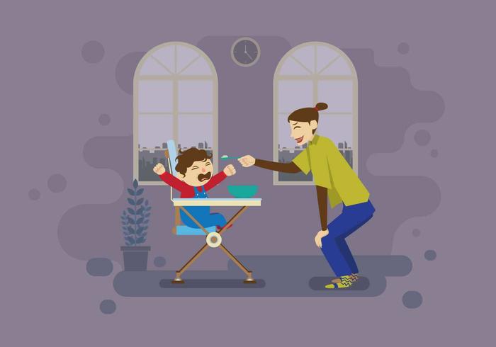 Mother Feeding Her Crying Baby Inside Home Illustration vector