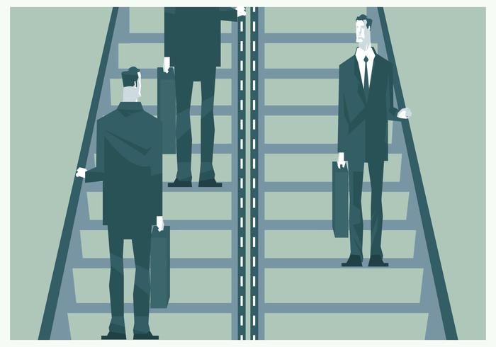 Los hombres de negocios en la escalera mecánica vectorial vector