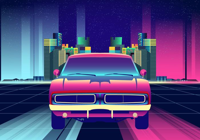 Neon Nights Dodge Charger Car Vector 