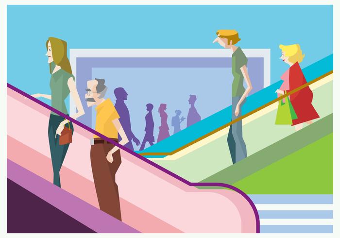 People on a Mall Escalator Vector