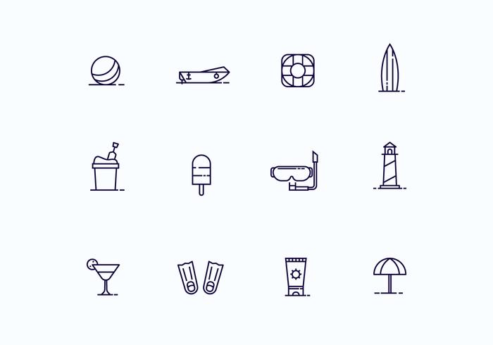 Iconos de la playa en el estilo de esquema vector