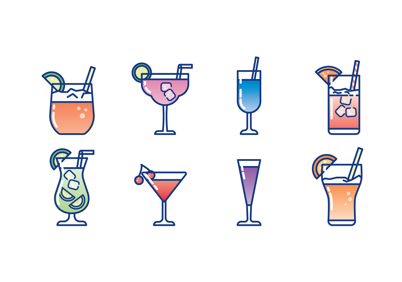 Glass Of Cocktail Icon Set Vector Art At Vecteezy
