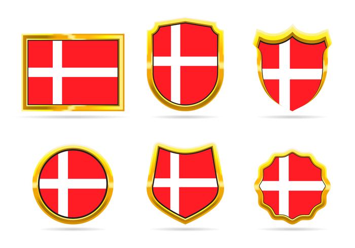 Golden Frame Denmark Flag Badge Vectors