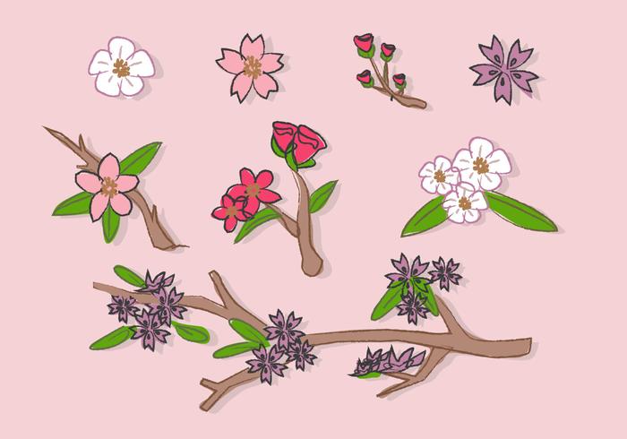 Peach Flowers Blossom Doodle Illustration Vector