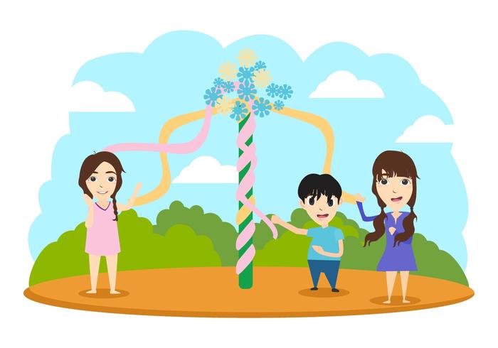 Free Maypole With Children Vector Illustration