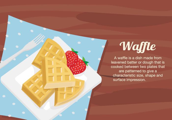 Waffles Dessert Plate On Table Vector Illustration