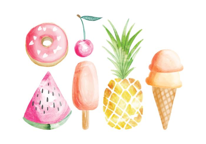 Vector Hand Painted Summer Food Elements