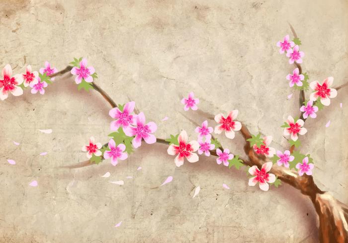 Japanese Style Peach Blossom Flower Background Vector 