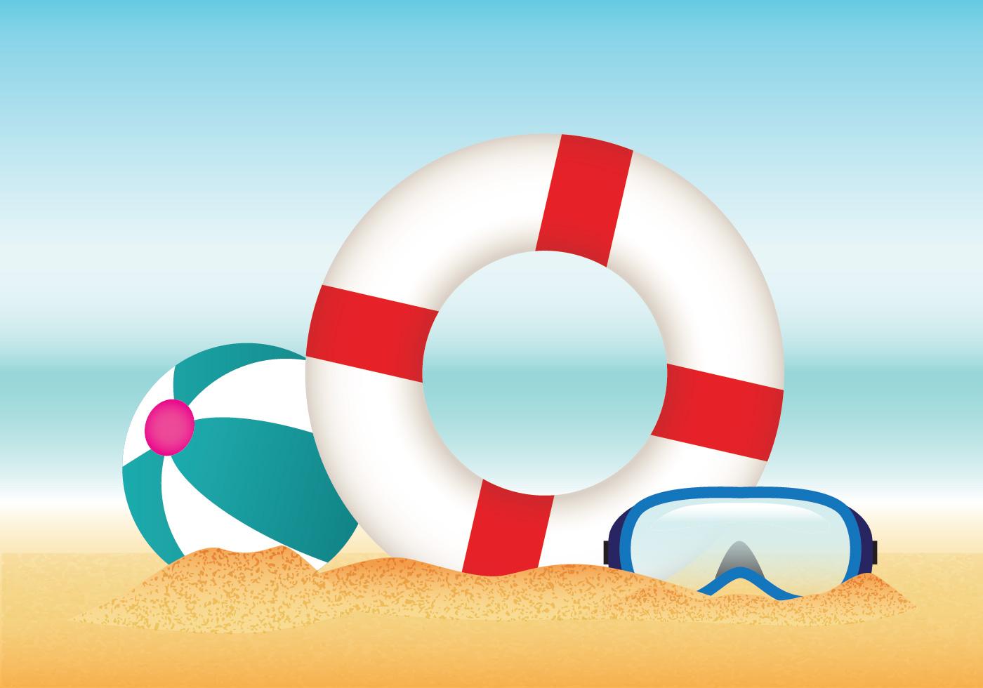 Summer Beach with Lifesaver Vector - Download Free Vectors ...