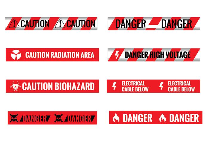 Set of Different Seamless Red and White Caution Tapes vector