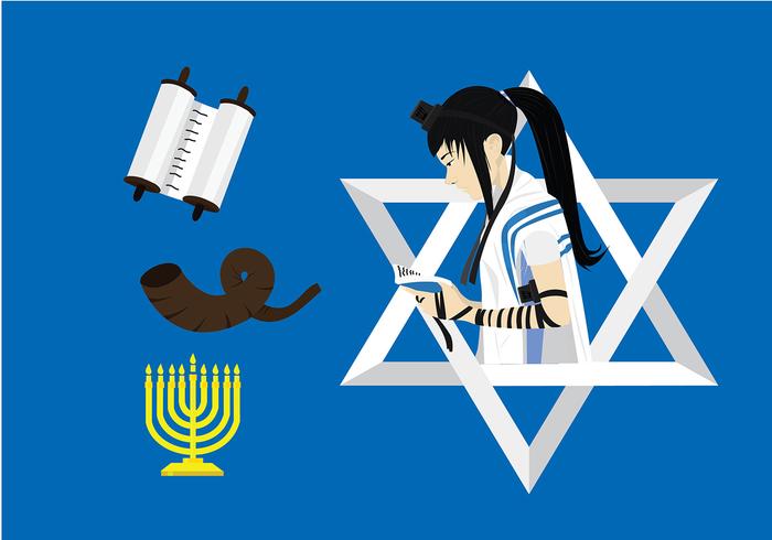 Jewish Worshipper with Tefillin Free Vector