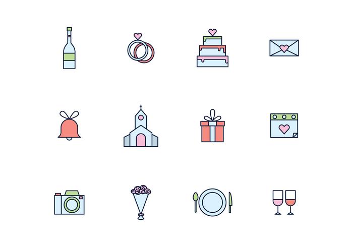 Iconos de la boda simples contorneados vector