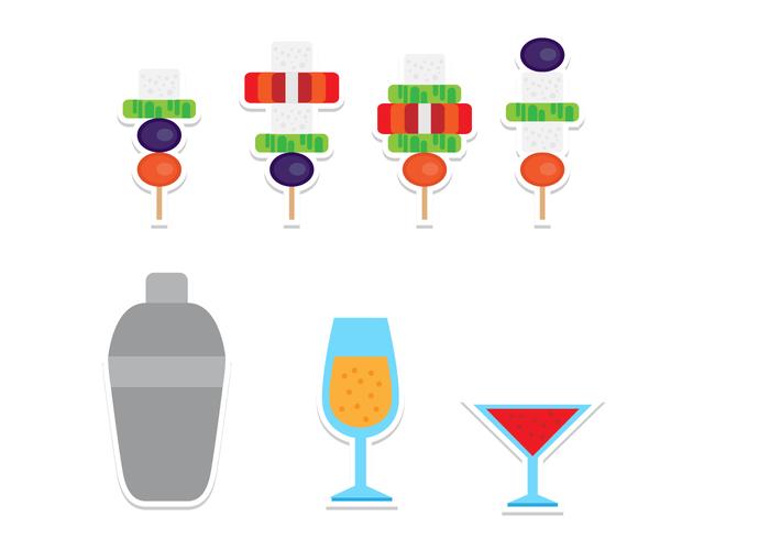 Flat Canapes and Drinks Icon Set  vector