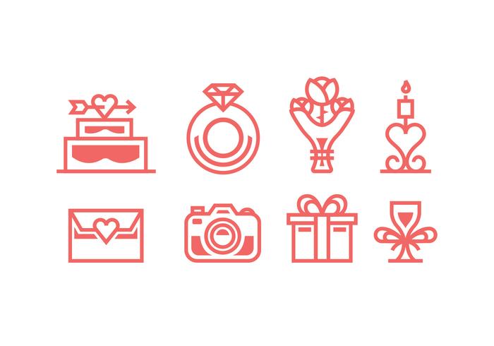 Coral Colored Wedding Vector Icons