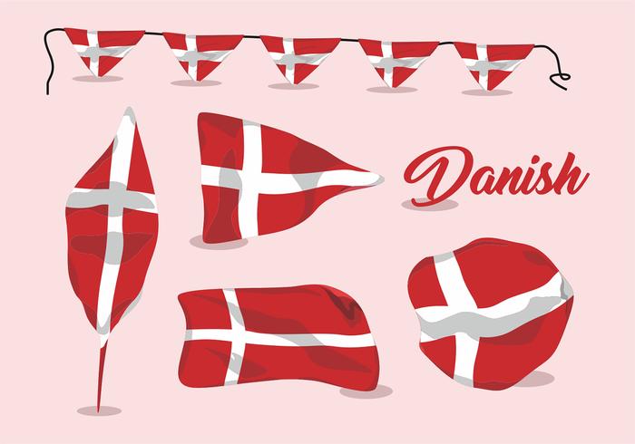 Ondulado bandera danesa Vector Set