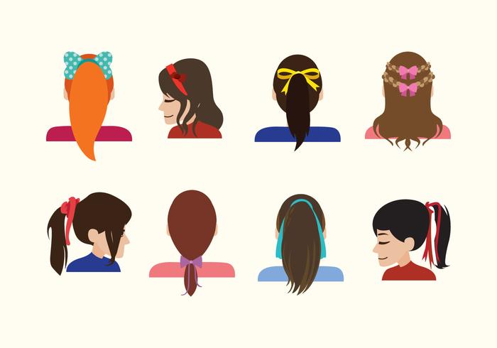 Girls with Hair Ribbon Vectors Girls with Hair Ribbon Vectors
