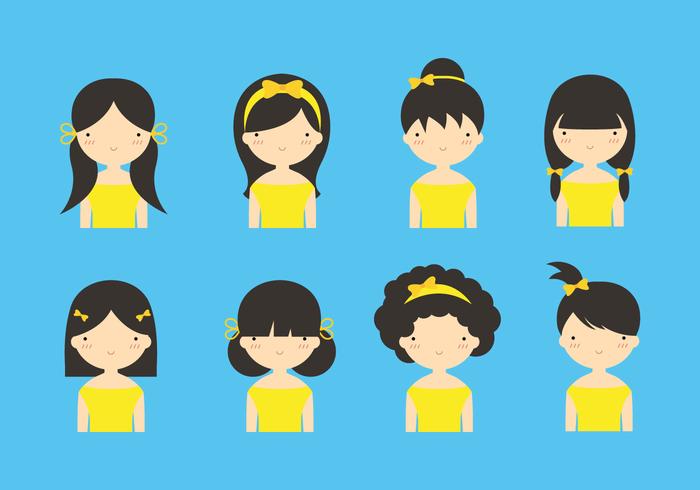 Cute Girls with Yellow Hair Ribbon Vectors Cute Girls with Yellow Hair Ribbon Vectors