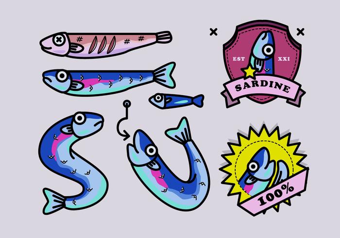 Ilustración de dibujos animados vector de los pescados de la sardina