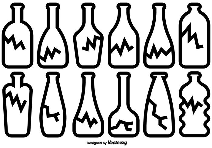 Broken Bottle Icons Vector Set Broken Bottle Icons Vector Set