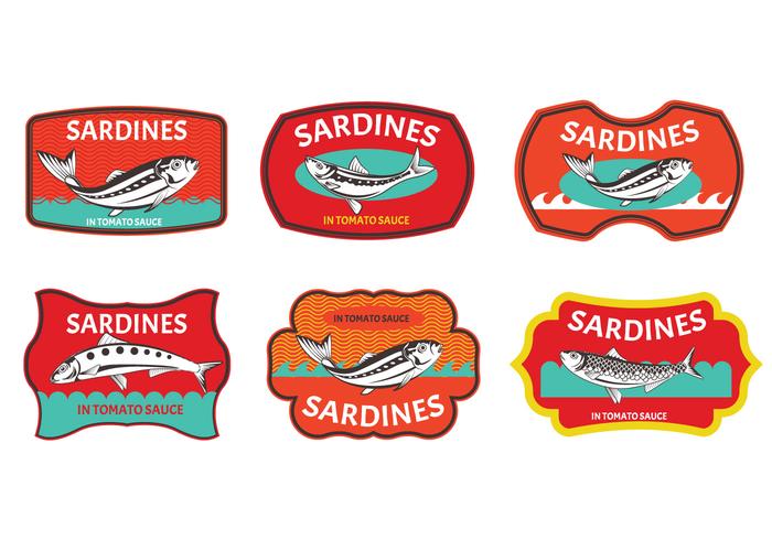 Conjunto de etiqueta de sardinas vector