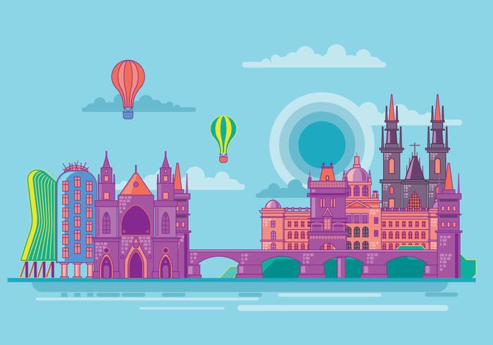 Famous Prague Landmarks Towers and Bridge Vector