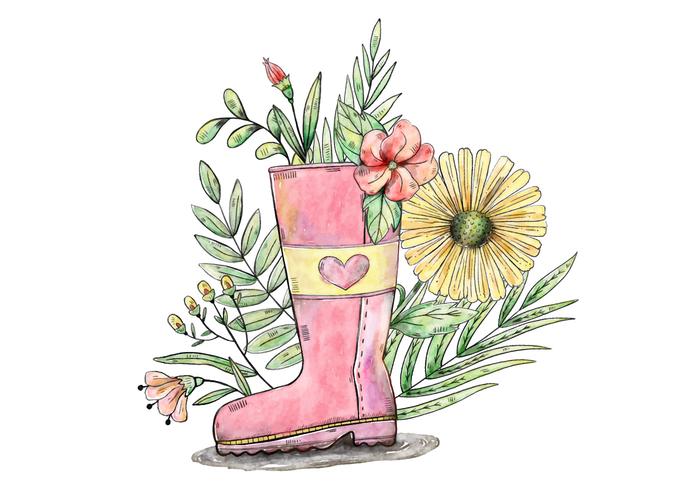 Spring and Flower Filled Garden Boot Vector