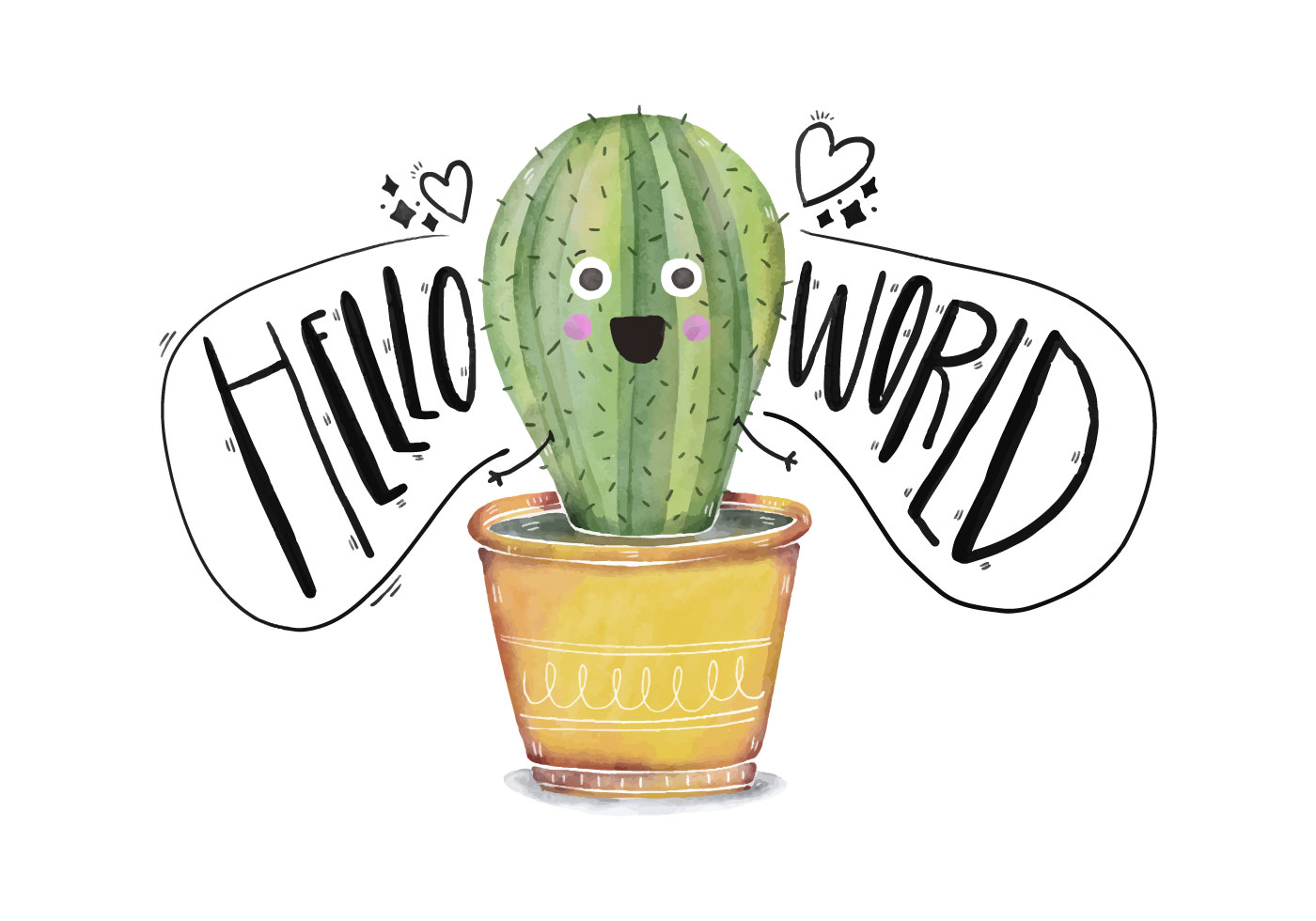 Download Cute Cactus Character Saying Hello World Quote - Download ...