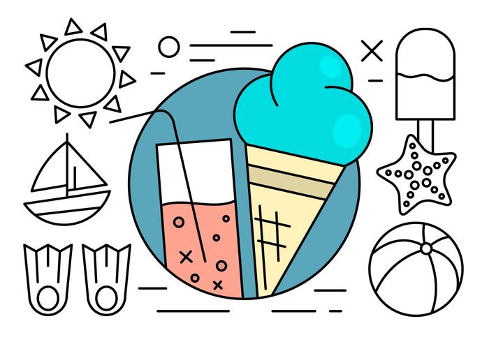 Free Linear Summer Icons vector