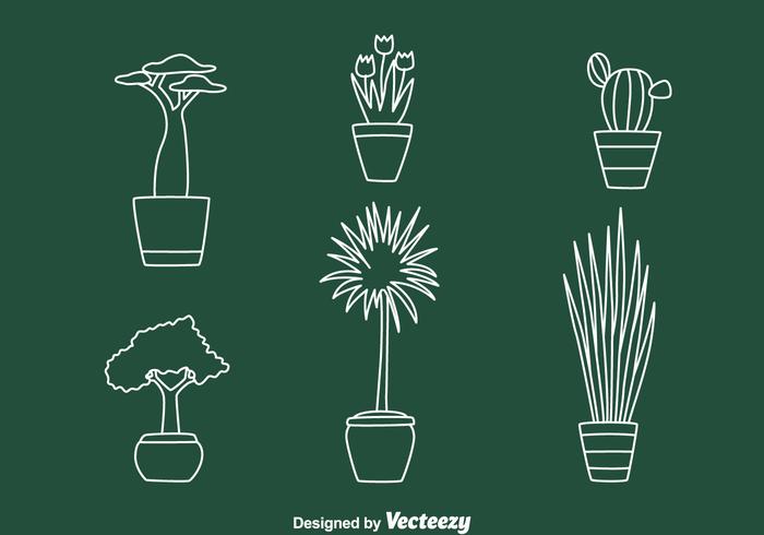 House Pot Plant Line Vectors