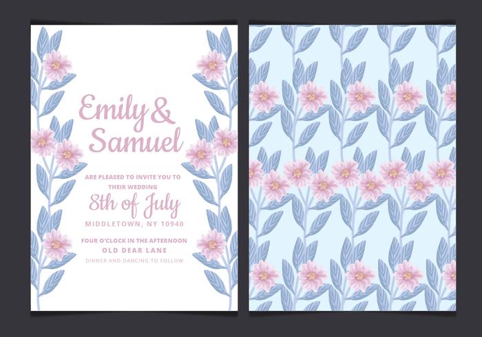Vector Wedding Invitation with Hand Drawn Flowers
