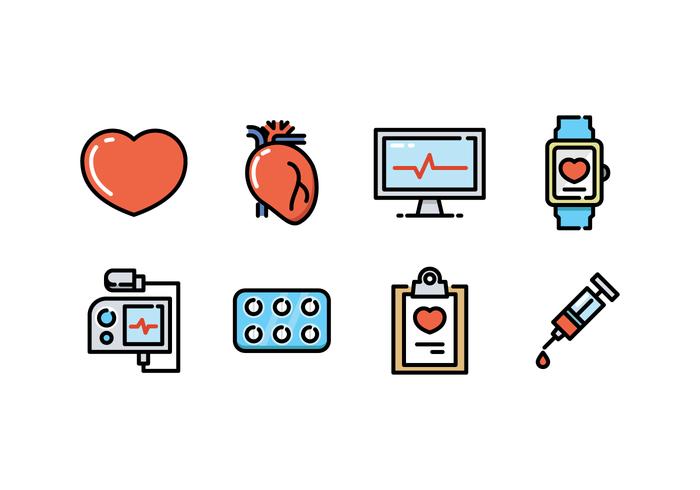 Cardiología Icon Set vector