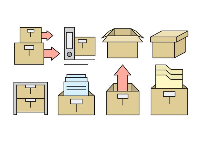 Lineales de oficina caja de almacenamiento iconos vector