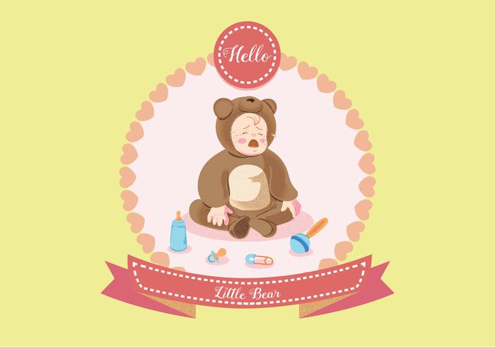 Crying Baby in Bear Costume Vector Crying Baby in Bear Costume Vector