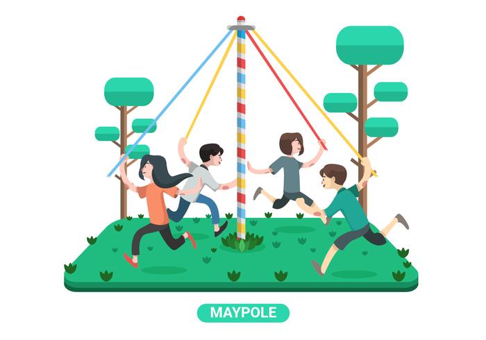 Kids Play Maypole Vector Illustration