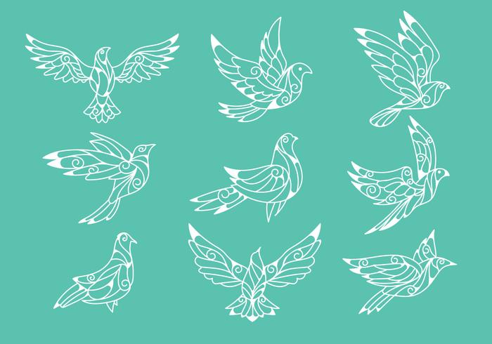 Dove or Paloma Peace Symbols Paper Cut Style Vectors
