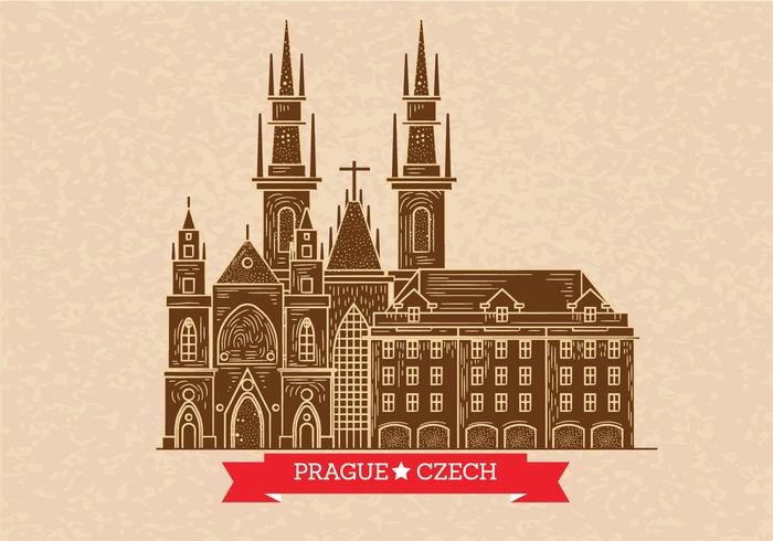 Prague Skyline Illustration on Letterpress Style  vector