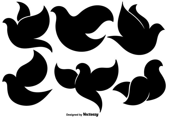 Negro Dove plano de conjunto de iconos vector