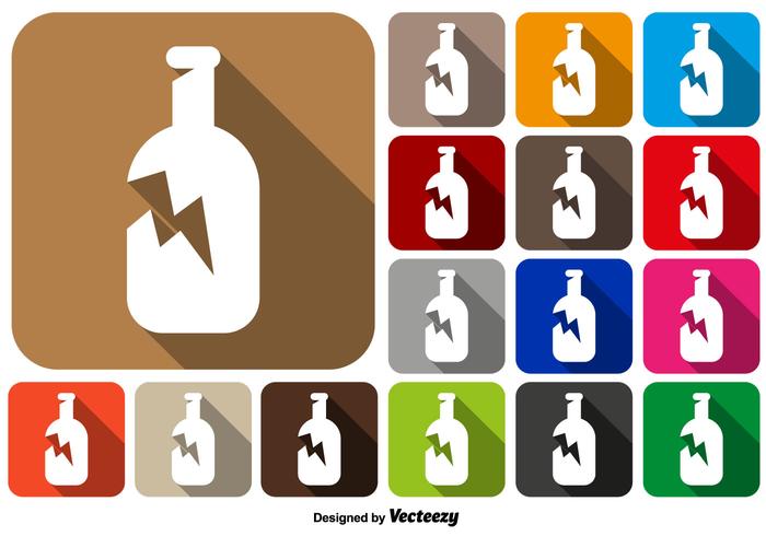 Broken Bottle Icon Square Buttons Vector Set Broken Bottle Icon Square Buttons Vector Set