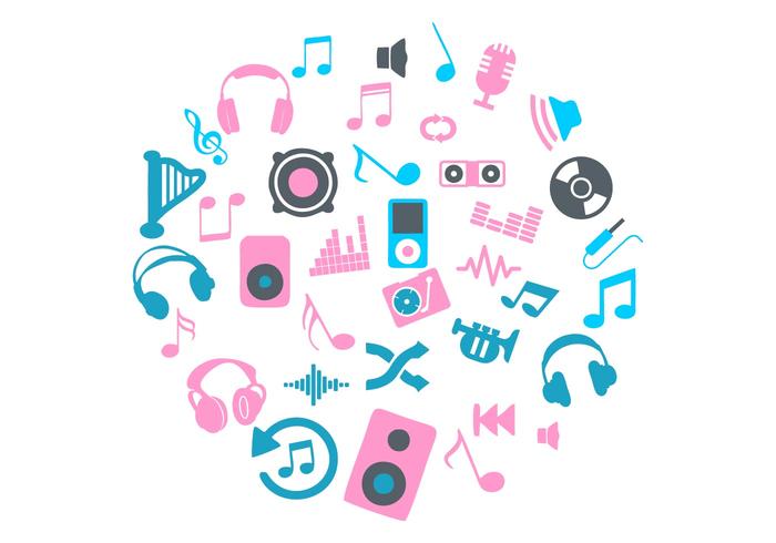 Pink and Blue Circle Music Icons Vector