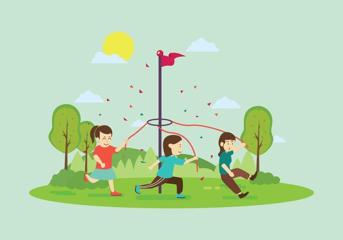 Free Maypole Stick With Children Illustration vector